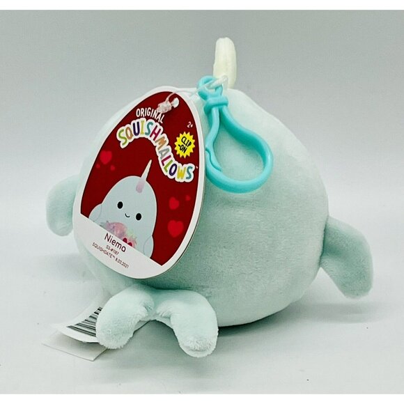 Squishmallows Niema Narwal Valentine Clip Plush 3.5” Mint Green Fuzzy Belly NWT - Picture 2 of 5